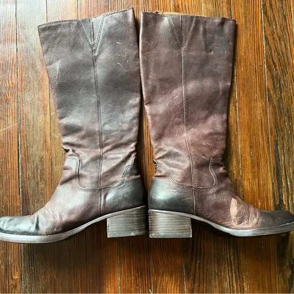 Lucky Brand Hackett Dark Brown Tall Distressed Riding  Boots - Picture 6 of 13